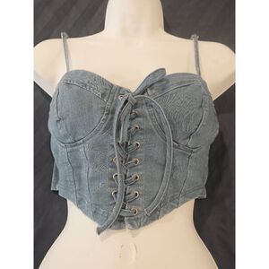 IRIS Denim Crop Top Sweetheart Neckline Size S